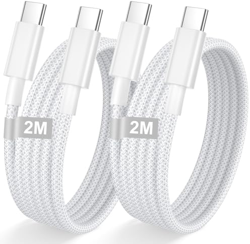 iPhone 15, 16, USB C till USB C-kabel, 2 m/set med 2, typ C-snabbladdningskabel, PD 60 W, iPhone 16-kabel för iPhone Air/17/17 Pro/17 Pro Max/16 Pro Max/16 Plus/16/15 Plus/15, iPad Pro