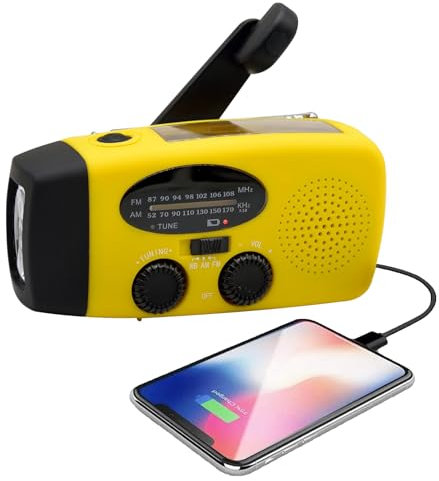 Radio De Manivelle À La Main À Énergie Solaire, Récepteur FM/AM d'urgence avec Banque d'alimentation De 2000 MAh, Radio d'urgence avec Manivelle Et Connexion USB