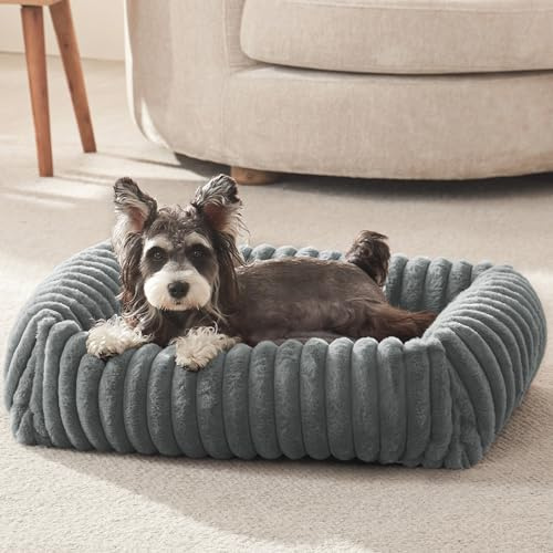 FURTIME Dog Bed for Small Dogs, Washable Orthopedic Dog Bed with Removable Cover, Rectangle Soft Calming Sleeping Puppy Bed Durable Pet Cuddler with Anti-Slip Bottom, Grey, S (20x19x6)