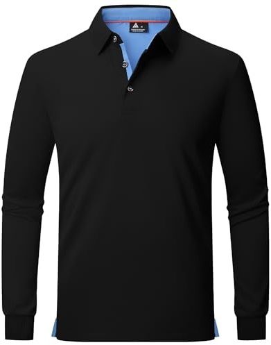 zitysport Polo Hombres Manga Larga Transpirable Secado Rápido Camisas de Manga Larga Hombres Verano Botón Camisetas para Hombres Casual Sport Shirt Basic Regular Fit Golf Camisas(XL Negro)