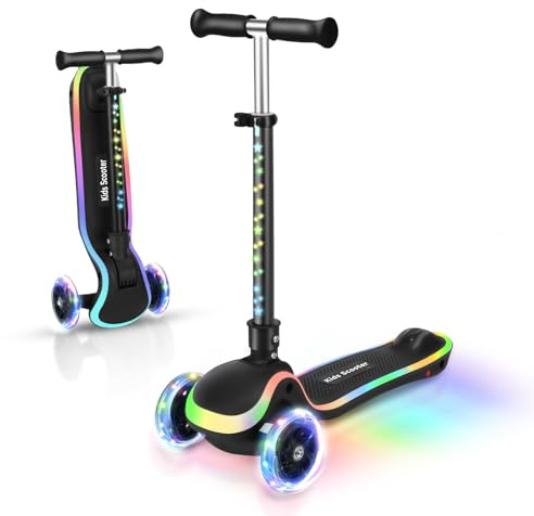 AODI 2 in 1 Scooter for Kids, 3 Wheel Toddler Scooter with Flip-able Seat, Easy Folding, Flashing Lights, Adjustable Height, Lean to Steer, Kick Scooter for Boys & Girls Ages 2-10