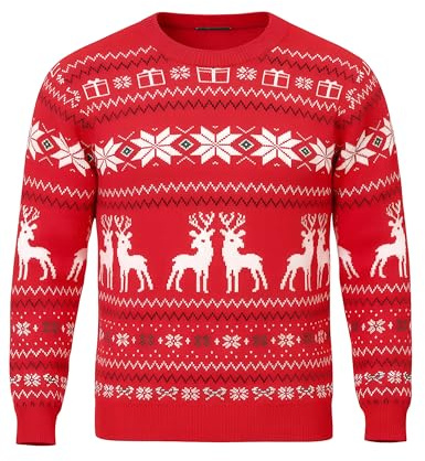 Litherday Maglione di Natale Uomo Maglione Invernale a Maglia Caldo con Collo Giro con Motivo di Renna e Albero di Natale per Feste Natalizie