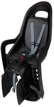 Silla de Bicicleta Trasera para niño Polisport Groovy MIK-HD, fácil de Instalar en portaequipajes MIK-HD, con Sistema Seguro, diseño renovado, hasta 22 kg, Color Negro/Gris Oscuro