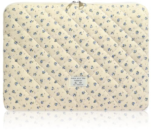 Flintronic 14In Laptop Sleeve, Cute Floral Quilted Laptop Case, Bow Quilted Lap-top Carrying Case, Portable Puffer Padded Lap-top Sleeve, Compatible with MacBook, Asus, Dell, HUAWEI