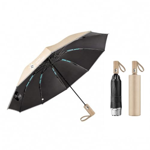 ZEPHAGUARD 10-Rib Compact Reverse Auto Open/Close Umbrella, High Windproof, Sturdy Fiberglass Frame & Durable Premium Handle, Ideal for Car & Backpack Use(Beige)