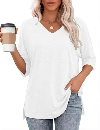 Totatuit Womens Basic Tee Shirts Long Tunic Tops to Wear with Leggings Oversize Fashion Clothing White XL