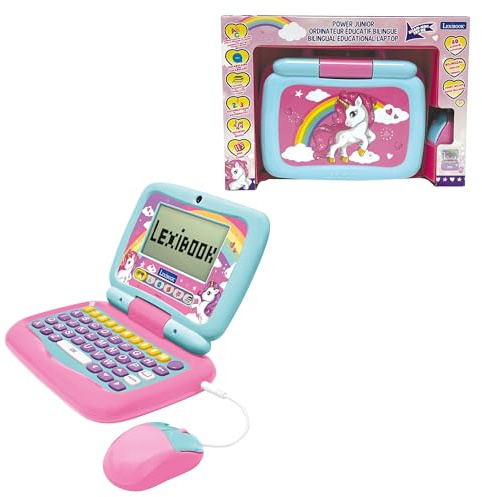 Lexibook, Unicorno, Computer portatile educativo bilingue francese/inglese con 40 attività di cui un nuovo modo per imparare a leggere e contare, JC398UNIi1LXB