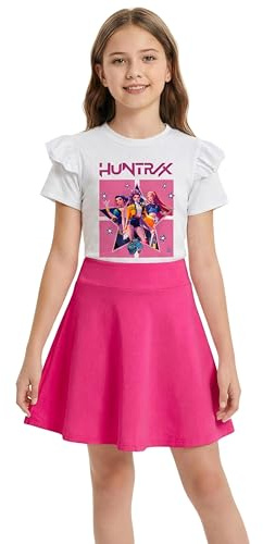 Vestido Niña K-Pop, con Estampado Idol. Moda Anime Infantil. Vestido de Manga Corta con Volantes y Falda Acampanada. Moda Casual de Verano para Niñas de 2 a 12 Años.
