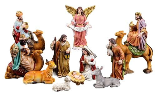 Ekoama Figuras de belén de Navidad, decoración coleccionable de resina de la sagrada familia, figura de mesa de Navidad