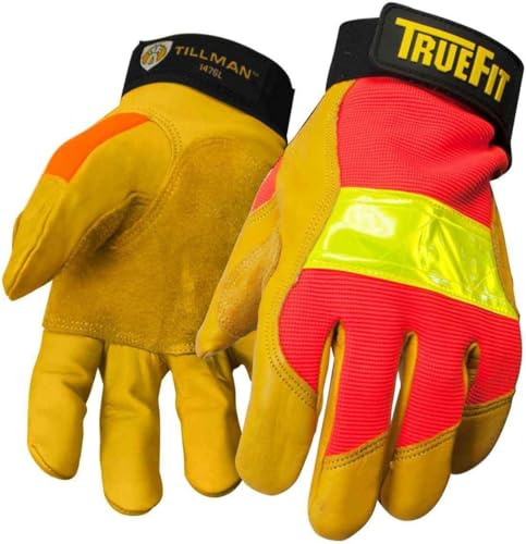 Tillman X-Large Gold And Hi-Viz Orange TrueFit Full Finger Unlined Top Grain Cowhide Anti-Vibration Drivers Gloves