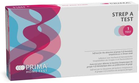 PRIMA Home Test – Test Streptococco A (1 Test) - Tampone Faringeo per la Rilevazione del Batterio Streptococco di Gruppo A – Clinicamente Validato su Bambini a Partire dai 2 Anni - Qualità Svizzera