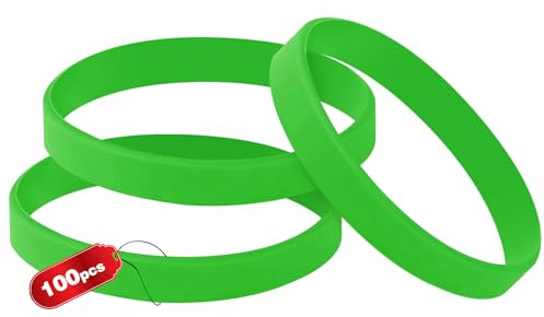 100PCS Blank Silicone Wristbands Elastic Universal Bracelets Rubber Wholesale Bracelet bands bulk for Adults Men Women Green