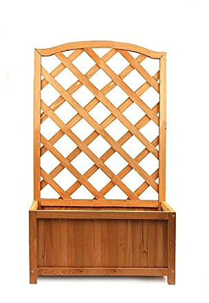 SASONS® Quality Large Wooden Free Standing Planter Stand with Lattice Trellis Panels for Outdoor Garden Patio Balcony Porch for Climbing Plants Pot Rack Support Structure (PLANTER 100X62X23CM)