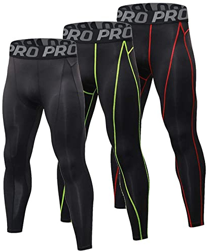 YUSHOW Lot de 3 Caleçon Long Homme Thermique sous-VêTement Chaud Collant | Hiver Compression Legging,Polyester Elasthanne,Respirant Séchant Rapide,Pour le sport,Course à Pied,Fitness