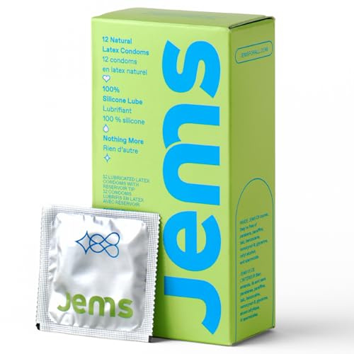 Jems Ultra Thin Condoms, Natural Latex with 100% Silicone Lube, Standard Fit, High Sensitivity, Odorless, Vegan Condoms and Free of Harmful Additives — 12 Pack