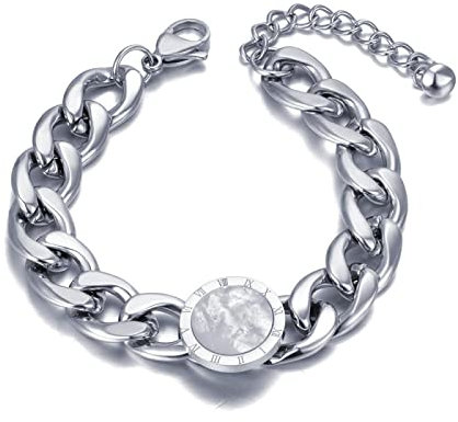 Bysonglezai Pulsera Mujer Brazalete Regalo Bracelets Pulseras De Cadena Grandes Y Gruesas para Mujer Pulsera De Eslabones De Cadena con Números Romanos Steelwhite