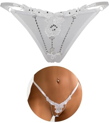 ohyeahlady G-String Thongs for Women Slutty Sexy Panties T-Back Underwear | Soft Comfortable Lace Applique, Rhinestone Chain Detail, Adjustable Waist, Flattering Fit, Rave Party Knickers, S-2XL