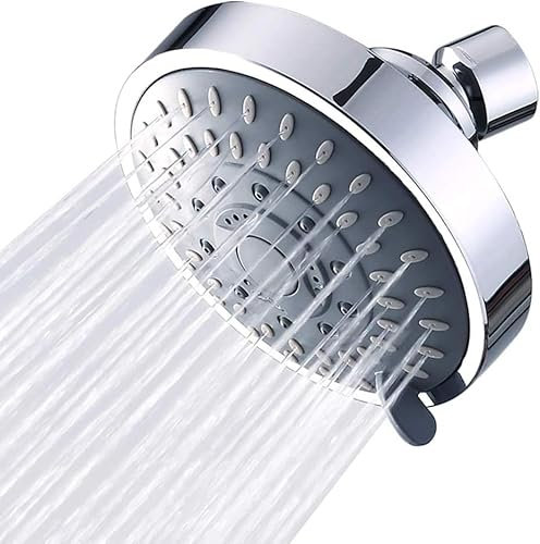 High Pressure Shower Head, Rain Showerhead 360°Adjustable Angles, VIGIME 4 inch 5-Setting Rain Shower Head for Low Water Pressure, Rainfall Showehead with Adjustable Swivel Ball Joint