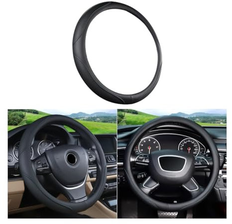 JNNJ Funda Volante Coche, Cubre Volante Cuero 37-38cm, Cubre Volante Sport Antideslizante Transpirable, Funda Volantes Coche Universal, Accesorios Decoración para Todos Los Volantes(Línea Negra)