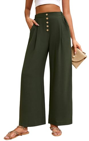 TOMEEK Pantalon Fluide Femme Eté Large Taille Haute Femme Chic et Elegant avec Poches Large Casual Décontractée Léger Ample Pants