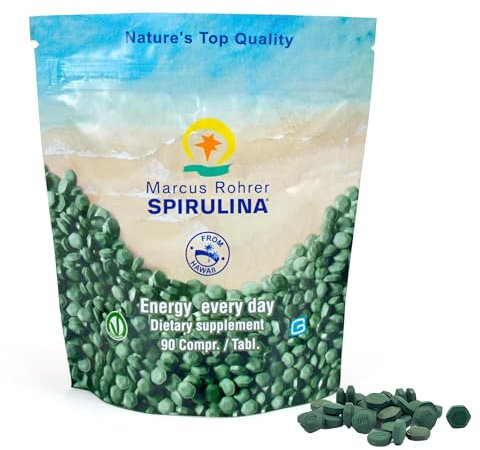 MARCUS ROHRER SPIRULINA delle Hawaii, Busta Richiudibile 90 Compresse Ricarica, Doypack Pratico e Trasportabile, Vitamine e Minerali, Supporto Quotidiano, Vegan