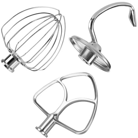 Kit da 3 Pezzi in Acciaio Inox per KitchenAid 4,5-5 Quart Tilt-Head Stand Mixers Serie Artisan & Classic di MMOBIEL – K45 Frusta a 6 Fili, Frusta Piatta e Gancio - Lavabile in Lavastoviglie