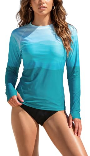 SHEKINI Womens Long Sleeve Rash Guard Swim Top UPF50+ | UPF50+ Rash Vest, Sun Protection, Long Sleeve Swim Shirt with Thumb Holes, Quick Dry, Lightweight, Printed