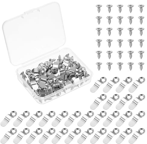 QUARKZMAN 50pz Bottone di Rotazione per Cornici, Fissaggi per Retro Cornici con 50pz VitiClip per Telaio Hardware per Appendere Quadri Foto Manifesti, Argento