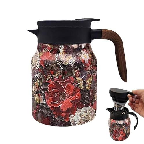 Raidley - da tè con motivo floreale vintage, infusore integrato, Doresty Tea Thermo, teiera termica con infusore, teiera termica in acciaio inox