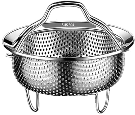 Cestello per cottura a vapore, inserto per cottura a vapore, 14 cm, vassoio per verdure con manico e gamba di base