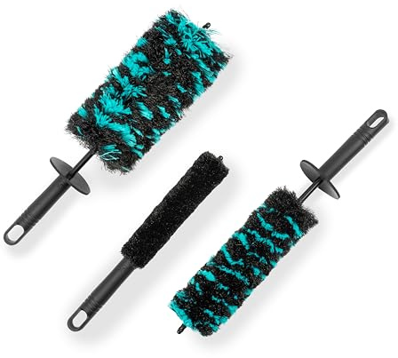 Rocktex Wheel Brush Set – 3 Sizes Multi-Fiber Blend, Non-Scratch Design for Car & Motorcycle Rims, Spokes, Barrels, Brake Dust, Tight Gaps, Eco-Friendly Clean