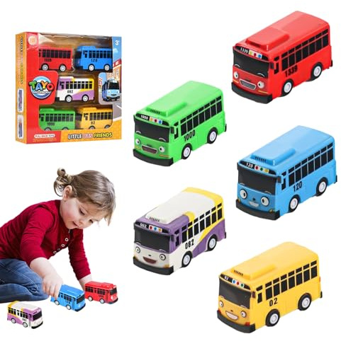 WOUYTPE 5 Pièces Mini Modèle de Bus Jouet, Voitures Jouets, Mini Bus Pull Back Voiture, Convient pour la Décoration des Fêtes d'enfants ou comme Cadeau d'anniversaire, avec Crochet