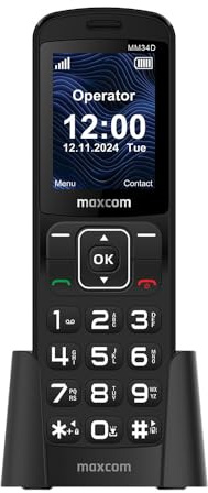 Maxcom MM34D 4G VoLTE - Telefono da scrivania senza fili con pulsanti grandi, per casa e ufficio, con scheda SIM, caricabatterie da scrivania senza linea di terra, spina UK, nero