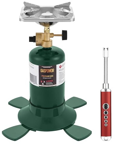 Propane Cylinder Top Stove with Adjustable Burner, 10000BTU Portable Camping/Backpacking Cooker,Camping Stove Propane,Single Burner Propane Stove with a USB Ligther,Camp Gas Stove(Fuel not included)