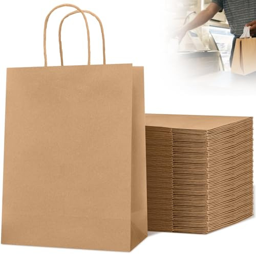 50Pcs Sacchetti Carta Regalo Medi con Manici, 15 X 8 X 21 cm Buste Carta Kraft Riutilizzabile Multifunzionale, Borse Carta Shopper Ecologico e Riciclabile per Negozi, Feste, Bomboniere e Eventi
