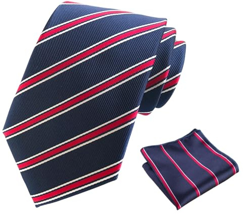 GXAHSOL Cravate Homme Mariage, Classique Cravate Rayée Décontractée, Cravates des Hommes und Carre de poche, Cravates de Mariage de 8 cm, pour fête et affaires