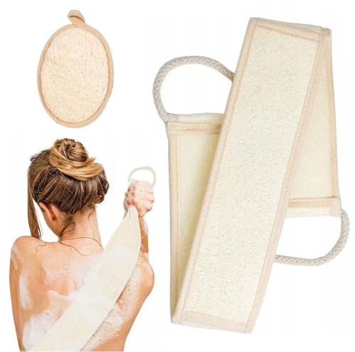 KZAQW 2 Piezas Guantes Exfoliante, Esponja Exfoliante Natural de Lufa, Correa Espalda de Cáñamo, Eliminación Suave de Pieles Muertas, Limpieza Profunda en la Ducha, Relaja tu Cuerpo