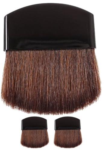 Outanaya 3 Brochas de Maquillaje Mini Semicirculares para Base Líquida y Polvo, Pinceles para Rubor y Corrector con Mango Negro y Cerdas Marrones, Compactas y Portátiles para Uso Diario