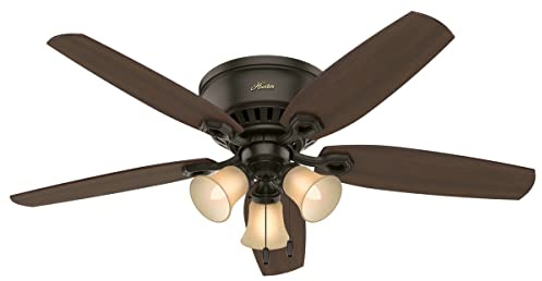 Hunter 52 inch Indoor Ceiling Fan with LED Lights - Bronze Ceiling Fan with Pull Chain, For Bedroom, Living Room, or Kitchen, Low Profile Flush Mount, No Remote, 5 Blades - Builder 53327, New Bronze