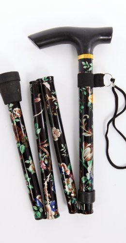 FLORAL LIGHTWEIGHT FOLDING WALKING STICK BLACK OR RED