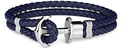 PAUL HEWITT Bracelet Homme & Femme PHREP Ancre - Bracelet Cordage Nautique en Cuir (Bleu Marine), Cadeau Homme & Femme, Bracelet Ancre Marine en INOX (argenté)