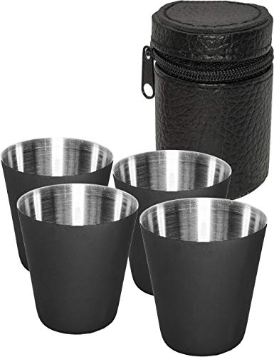 Outdoor Saxx® Lot de 5 gobelets en acier inoxydable avec sac en cuir Noir