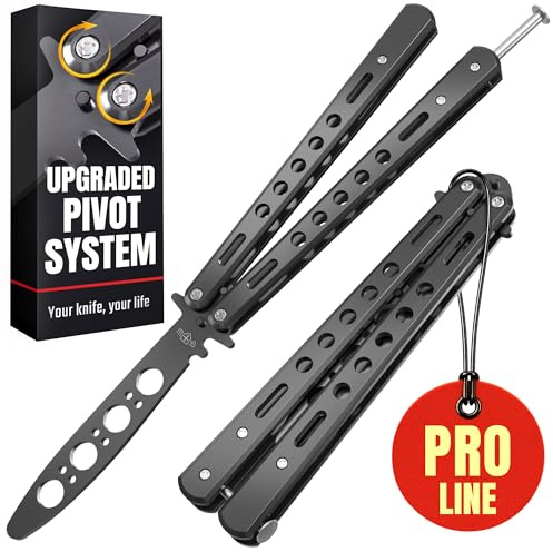 Butterfly Knife - Balisong Trainer - Black Practice Butterfly Trainer with Sure Spring Latch - Balisong Knives NOT Real NOT Sharp Blade - Full Stainless Steel Fake Dull Trick CSGO Fidget Toy K10 B