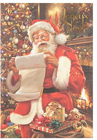 DRAEGER Paris | Carte de vœux Musicale Joyeux Noël | Père Noël | Réveillon Fête de Fin d'Année | Finitions Or à Chaud | 12 x 17 cm | Made in England | Enveloppe Incluse | Papier FSC®