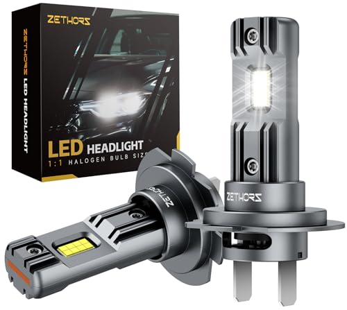 Zethors H7 LED Headlight Bulb with Fan 100W 22000LM 6000K Xenon White Mini LED H7 Halogen Replacement，Pack of 2