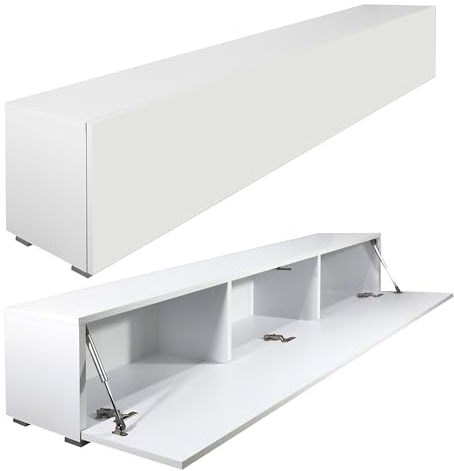 Milionmeblicom Fernsehtisch Fernsehschrank TV Verdeckter Griff mit Soft-Close Lowboard Hängeschrank- Hängend Oder Stehend für Wohnzimmer -Matt Weiß 30x160x30 HxBxT