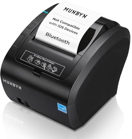 MUNBYN Bluetooth Thermal Receipt Printer P047, 80mm POS Printer, Thermal Printer with USB Serial Ethernet, Bluetooth, Support Android Windows PC (Do Not Support iOS Paypal Doordash Grubhub Vagaro)