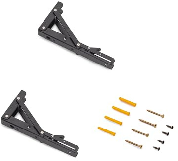 Emuca - Soportes plegables para estante, juego de 2 escuadras abatibles, 203mm, carga máx. 40kg, Pintado negro, Acero