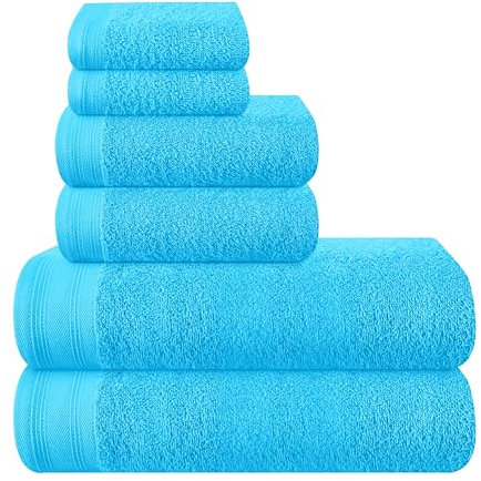 MALLONI HOME Ultra Soft 6er-Pack Baumwoll-Handtuch-Set, enthält 2 übergroße Badetücher 70 x 140 cm, 2 Handtücher 40 x 60 cm und 2 Waschbetten 30 x 30 cm, Türkis Blau