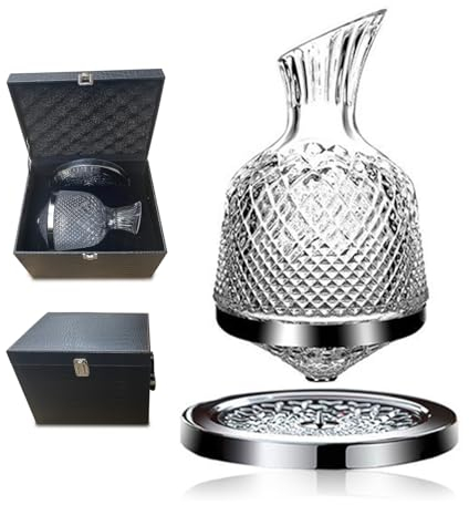 Lvpradior Weindekanter, mundgeblasenes Regal, drehendes Kristalldekanter-Set mit Box, bleifrei, Weinbelüfter, Glaswaren, luxuriöses Geschenk für Weinliebhaber und Männer (Silber)